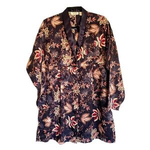 VICTORIA'S SECRET Gold Label Floral Satin Nightshirt Nightgown, Black M/L Vtg